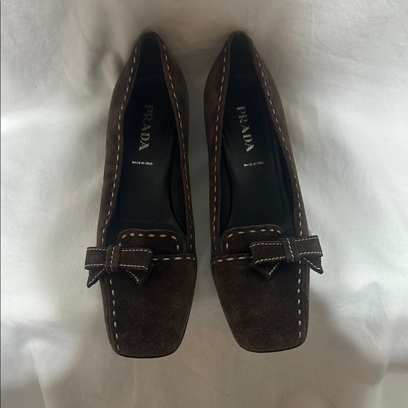 Prada Women's Dark Brown Suede Loafers with Bow - Picture 4 of 5